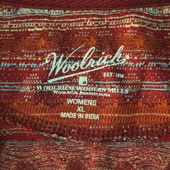 🛍Woolrich Red Geometric Long Sleeve Quarter Zip Lightweight Pullover Womens‎ XL - Picture 3 of 9